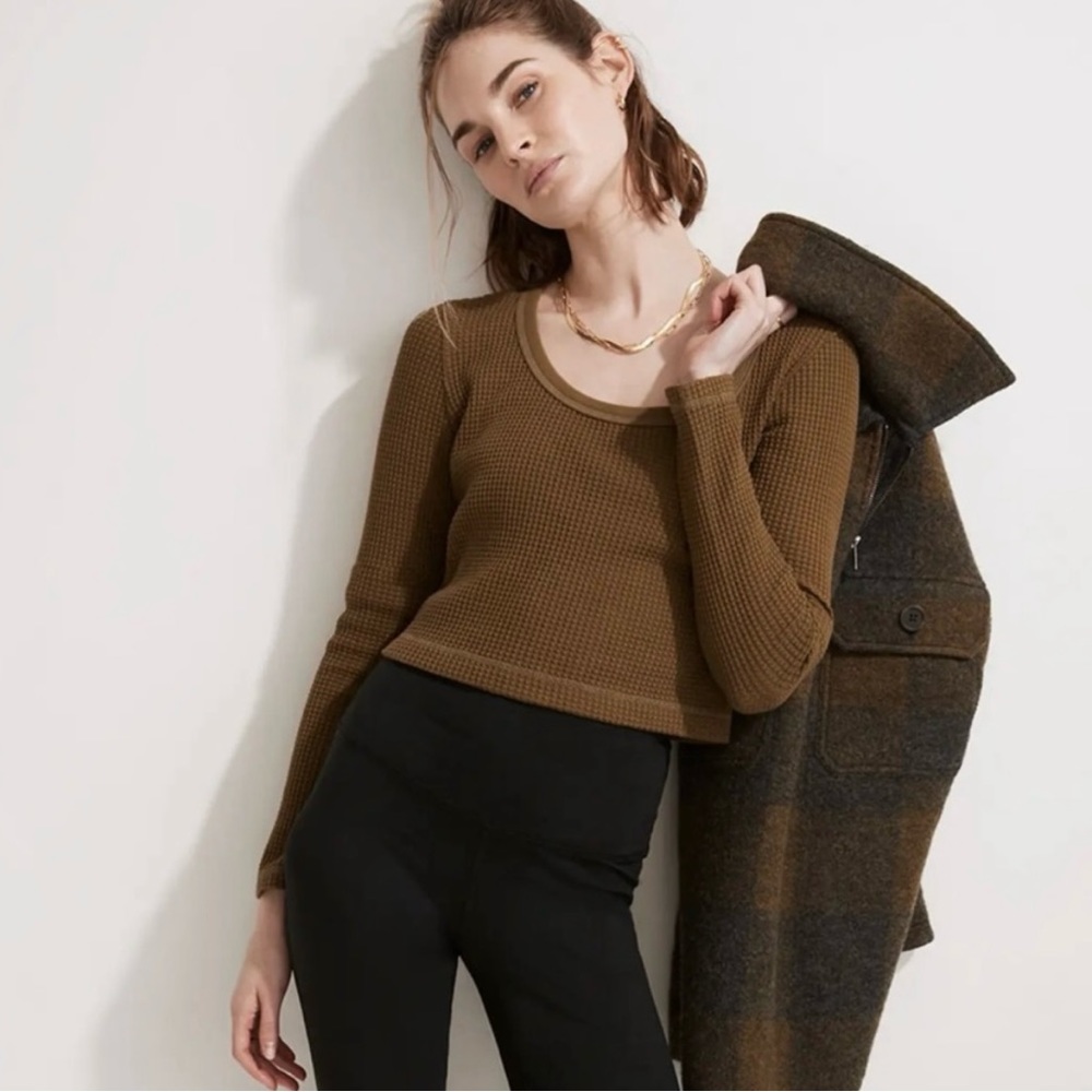 BNWT Madewell Waffle Knit Crop Long Sleeve Tee Size Large